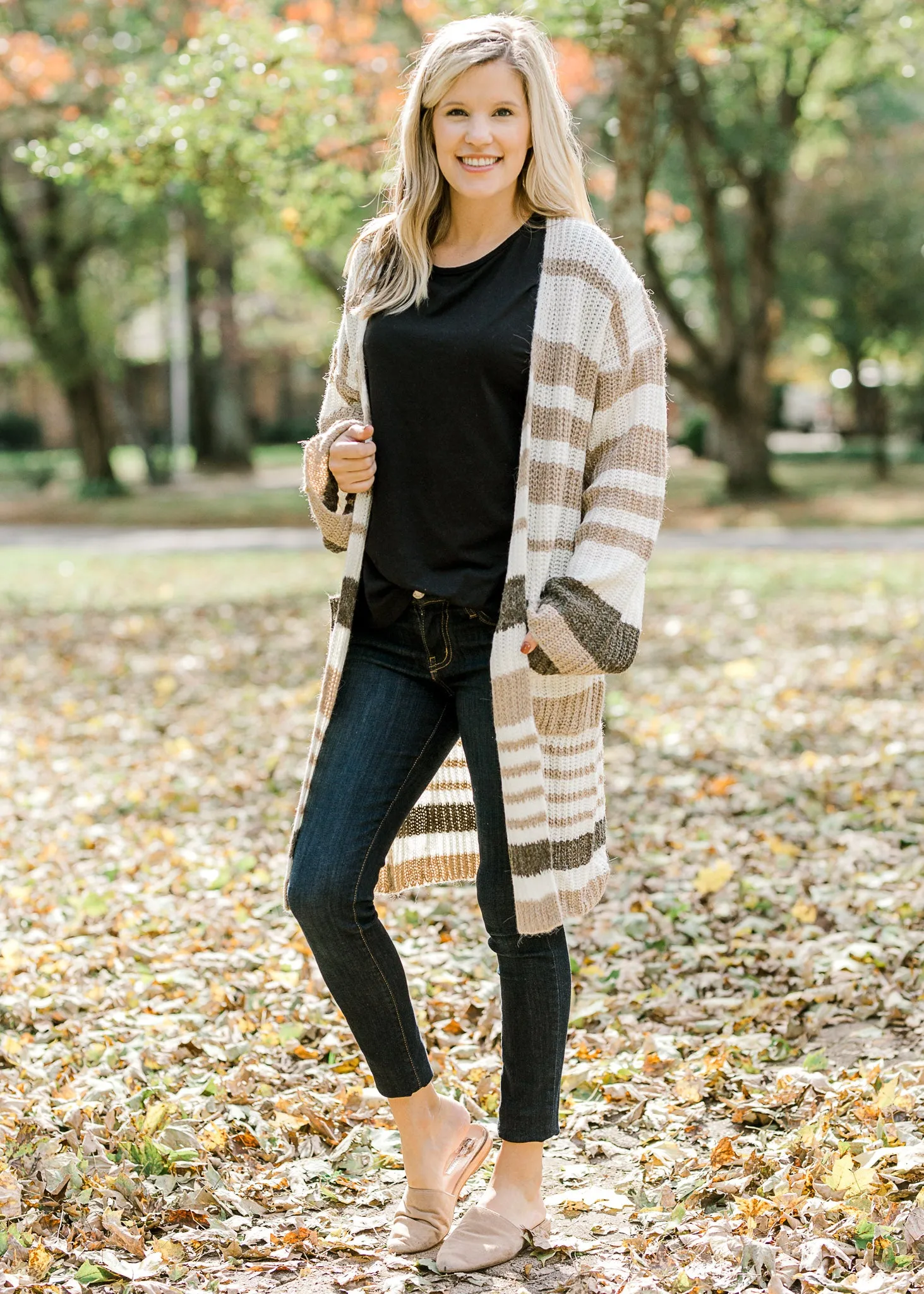 X Taupe Striped Cardigan