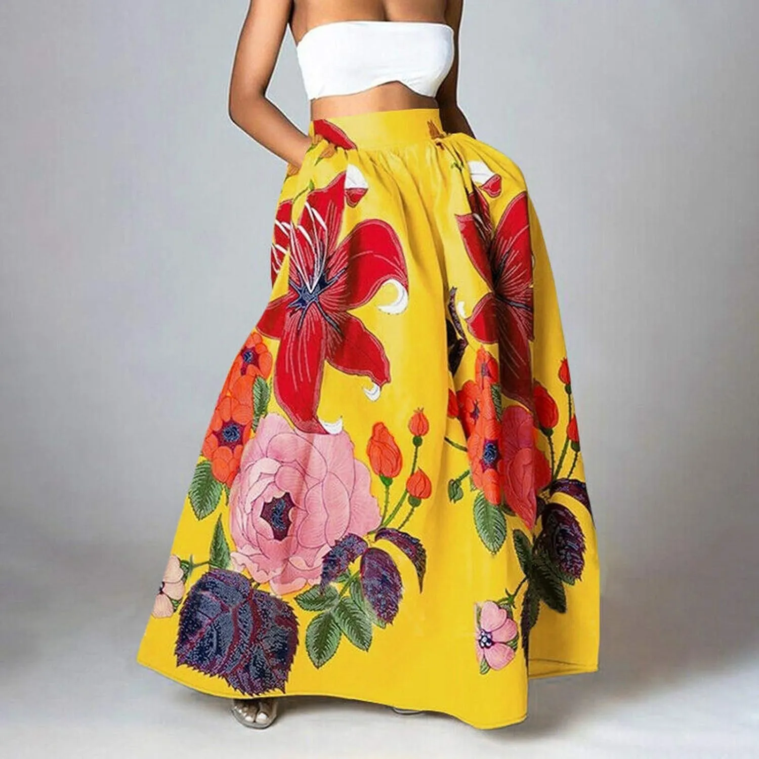 ZYXTIM Maxi Skirts for Women Trendy Summer Long Skirts Floral Printed Colorful Fashion Skirt for Party Beach Holiday Travel