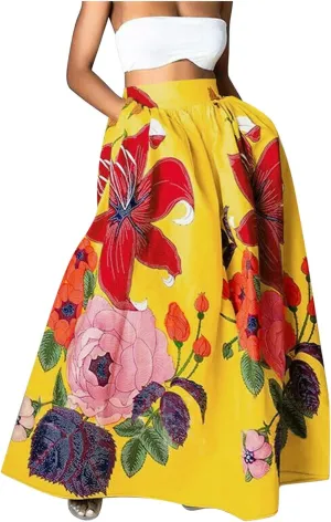 ZYXTIM Maxi Skirts for Women Trendy Summer Long Skirts Floral Printed Colorful Fashion Skirt for Party Beach Holiday Travel